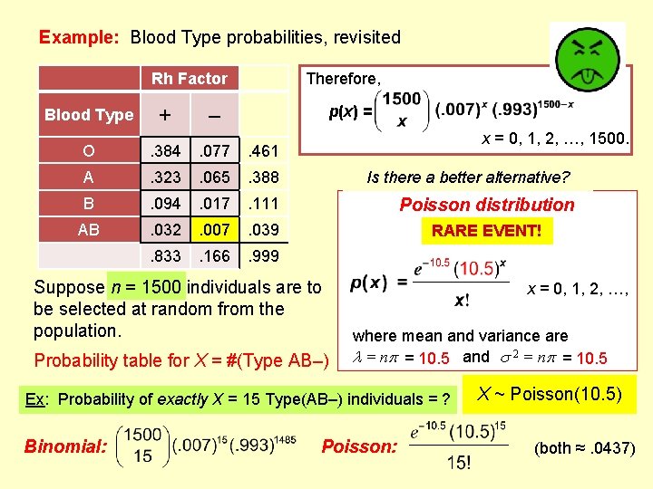 Example: Blood Type probabilities, revisited Rh Factor Blood Type + Therefore, p(x) = –