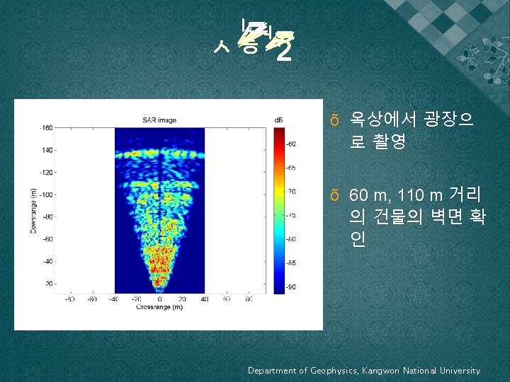 õ 옥상에서 광장으 로 촬영 õ 60 m, 110 m 거리 의 건물의 벽면