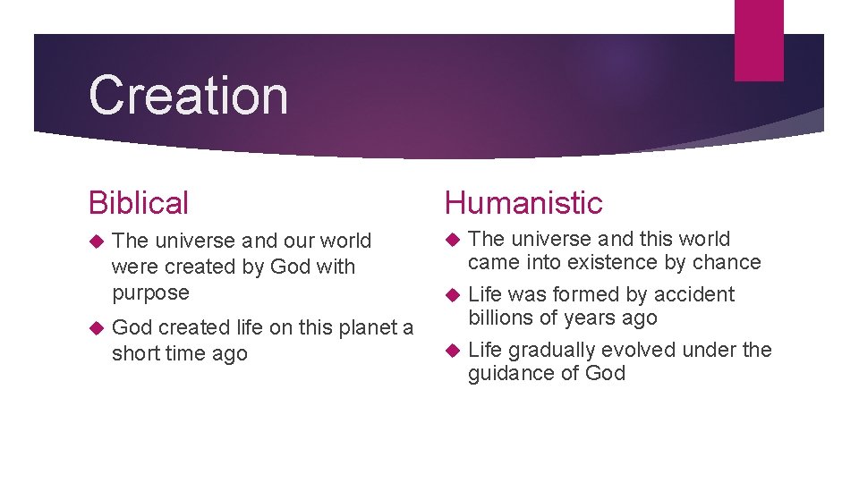 Creation Biblical The universe and our world were created by God with purpose God