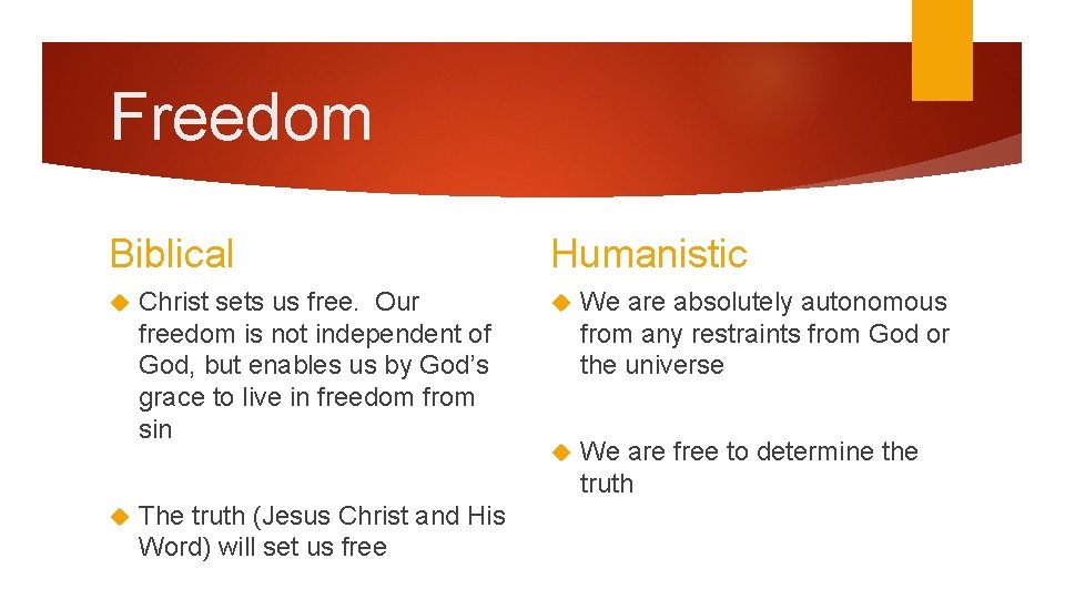 Freedom Biblical Christ sets us free. Our freedom is not independent of God, but