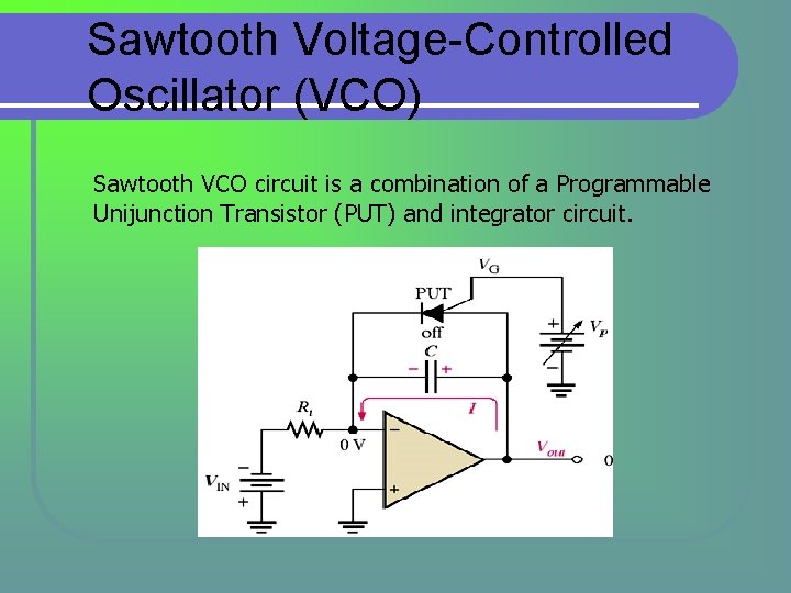 Sawtooth Voltage-Controlled Oscillator (VCO) Sawtooth VCO circuit is a combination of a Programmable Unijunction Sawtooth Voltage-Controlled Oscillator (VCO) Sawtooth VCO circuit is a combination of a Programmable Unijunction