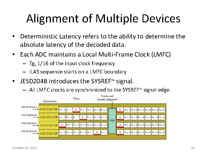 Alignment of Multiple Devices • Deterministic Latency refers to the ability to determine the