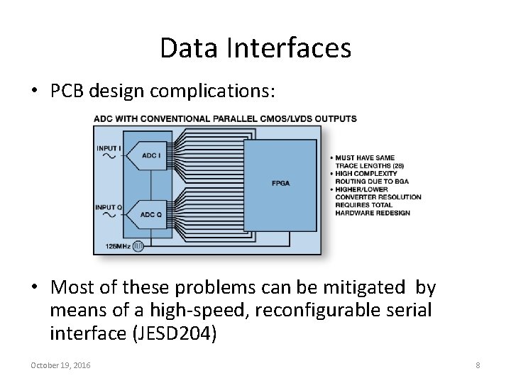 Data Interfaces • PCB design complications: • Most of these problems can be mitigated