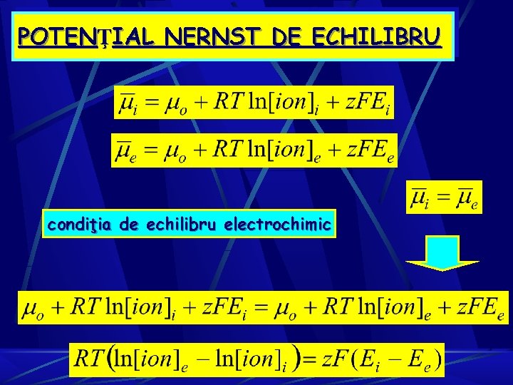 POTENŢIAL NERNST DE ECHILIBRU condiţia de echilibru electrochimic 