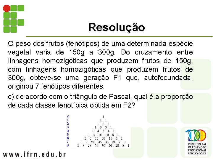 Resolução O peso dos frutos (fenótipos) de uma determinada espécie vegetal varia de 150