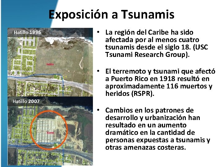 Exposición a Tsunamis Hatillo 1996 Hatillo 2007 • La región del Caribe ha sido
