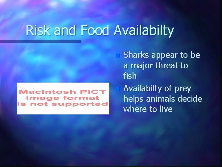 Risk and Food Availabilty n n Sharks appear to be a major threat to