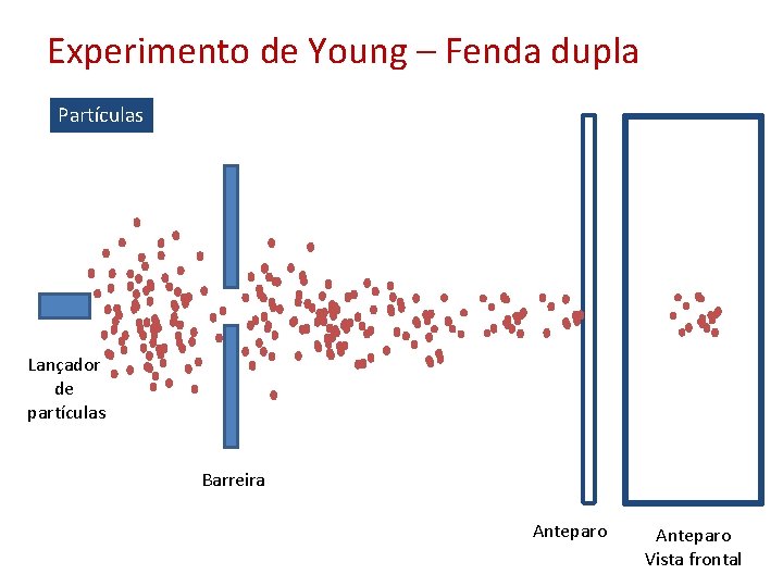 Experimento de Young – Fenda dupla Partículas Lançador de partículas Barreira Anteparo Vista frontal