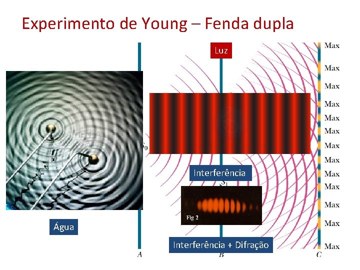 Experimento de Young – Fenda dupla Luz Interferência Água Interferência + Difração 