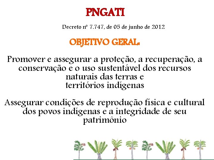 PNGATI Decreto nº 7. 747, de 05 de junho de 2012 OBJETIVO GERAL: Promover