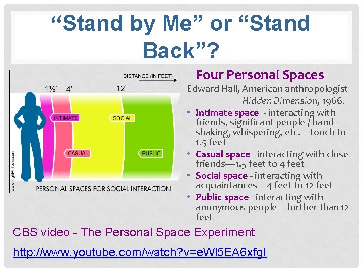 “Stand by Me” or “Stand Back”? Four Personal Spaces Edward Hall, American anthropologist Hidden