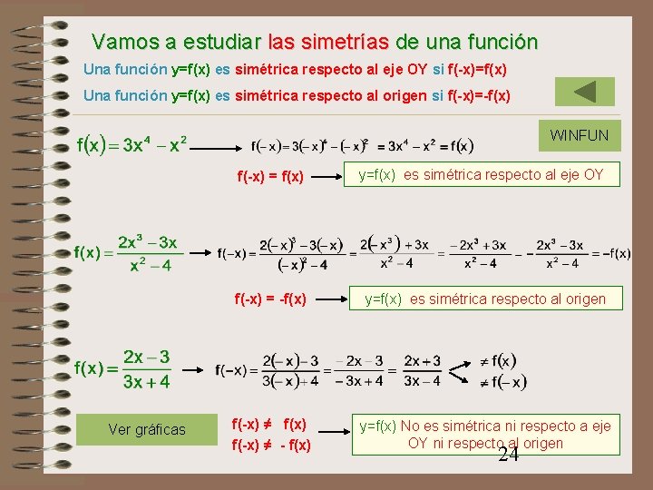 Vamos a estudiar las simetrías de una función Una función y=f(x) es simétrica respecto