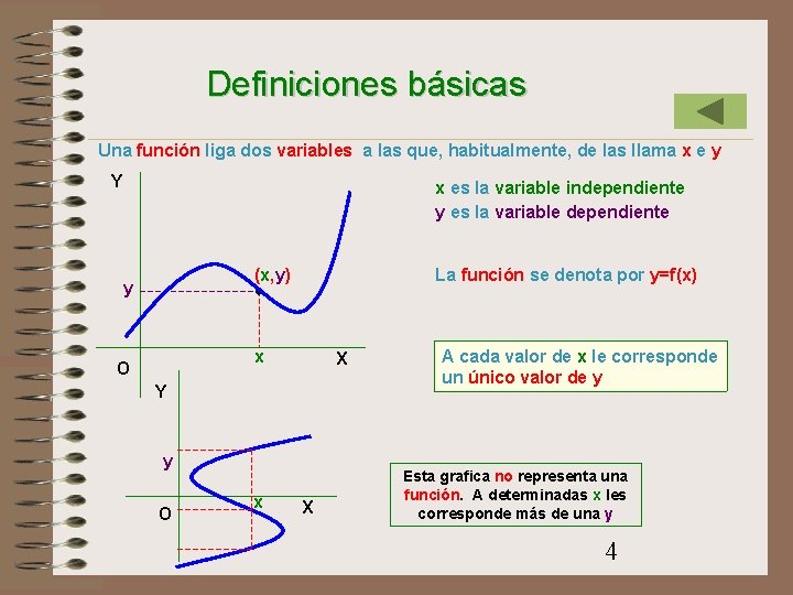 Definiciones básicas Una función liga dos variables a las que, habitualmente, de las llama