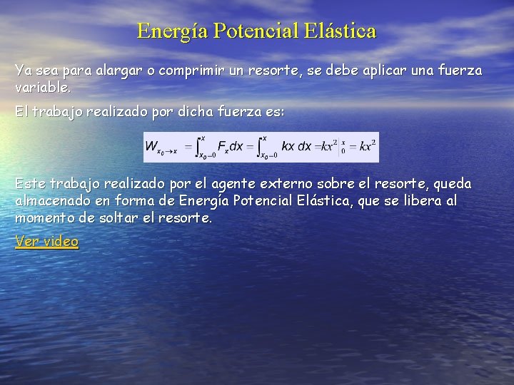 Energía Potencial Elástica Ya sea para alargar o comprimir un resorte, se debe aplicar