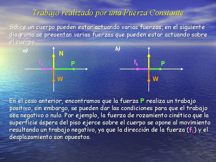 Trabajo realizado por una Fuerza Constante Sobre un cuerpo pueden estar actuando varias fuerzas,