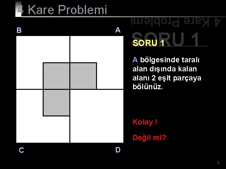 B A 4 Kare Problemi SORU 1 A bölgesinde taralı alan dışında kalanı 2