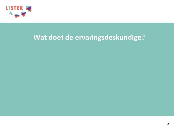 Wat doet de ervaringsdeskundige? 13 