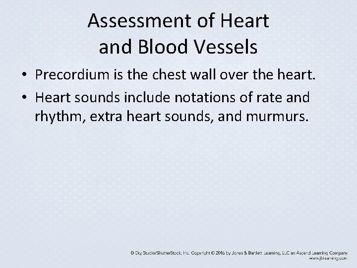 Assessment of Heart and Blood Vessels • Precordium is the chest wall over the Assessment of Heart and Blood Vessels • Precordium is the chest wall over the