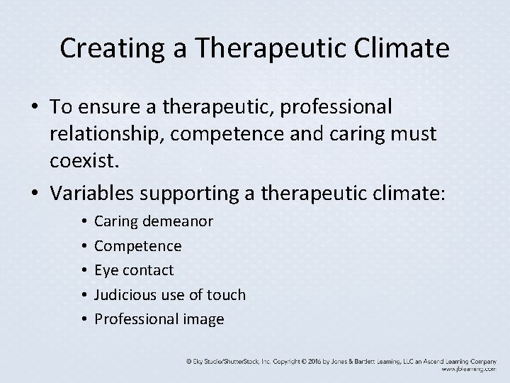 Creating a Therapeutic Climate • To ensure a therapeutic, professional relationship, competence and caring Creating a Therapeutic Climate • To ensure a therapeutic, professional relationship, competence and caring