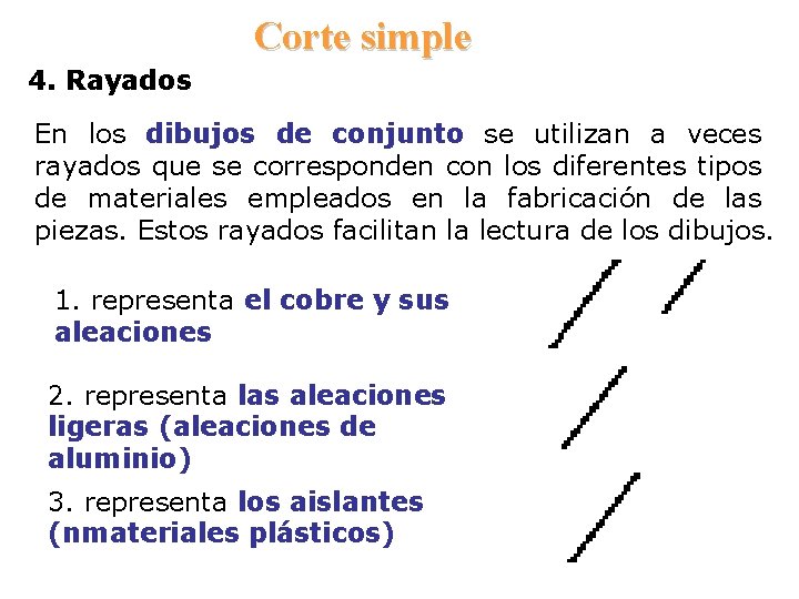 Corte simple 4. Rayados En los dibujos de conjunto se utilizan a veces rayados