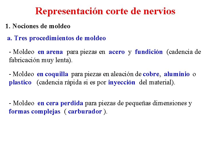 Representación corte de nervios 1. Nociones de moldeo a. Tres procedimientos de moldeo -