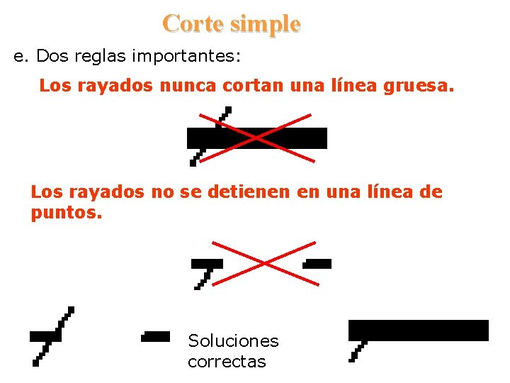 Corte simple e. Dos reglas importantes: Los rayados nunca cortan una línea gruesa. Los