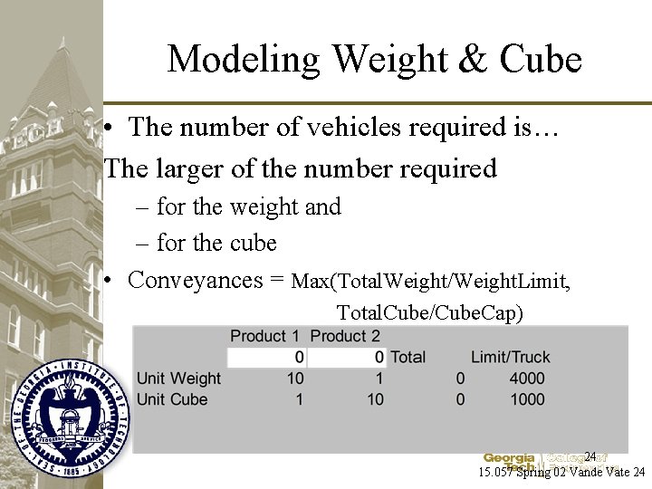 Modeling Weight & Cube • The number of vehicles required is… The larger of