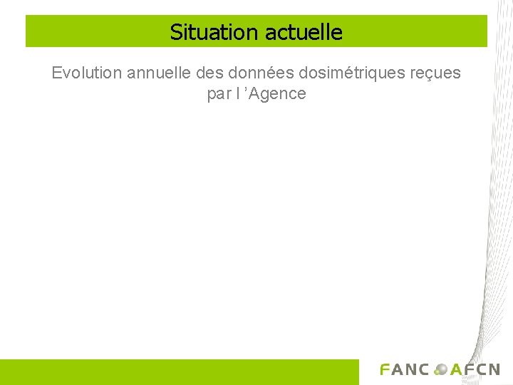 Situation actuelle Evolution annuelle des données dosimétriques reçues par l ’Agence 