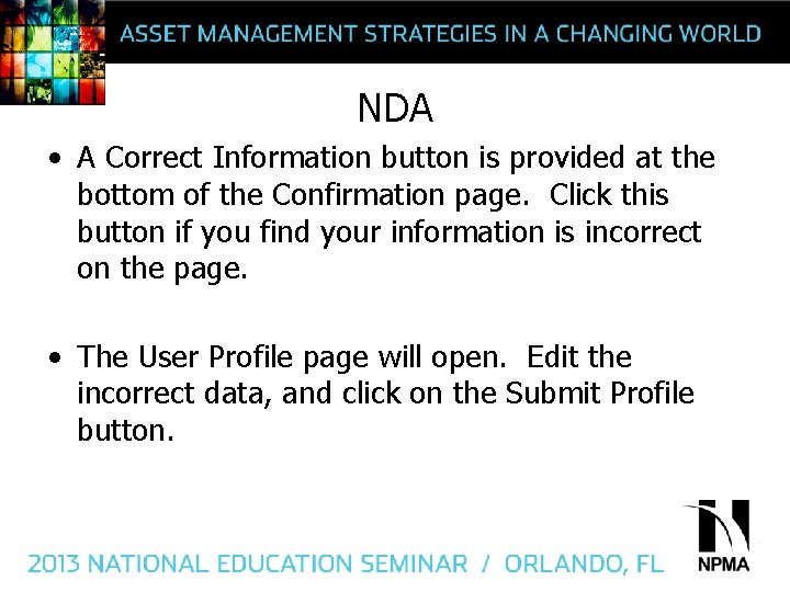 NDA • A Correct Information button is provided at the bottom of the Confirmation