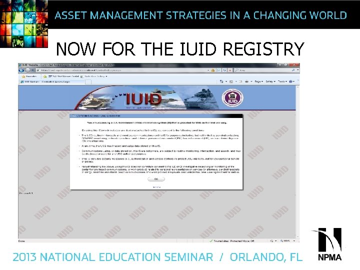 NOW FOR THE IUID REGISTRY 