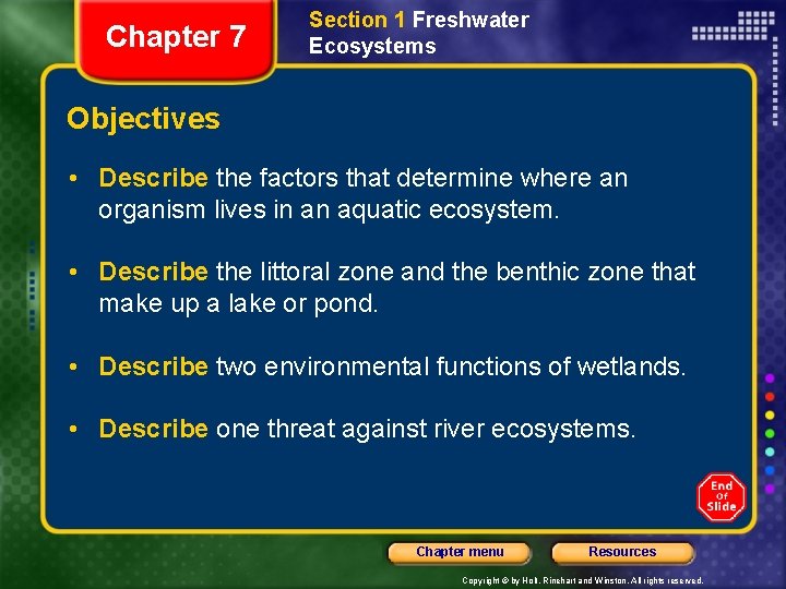 Chapter 7 Aquatic Ecosystems Table of Contents Section