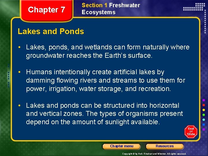 Chapter 7 Aquatic Ecosystems Table of Contents Section