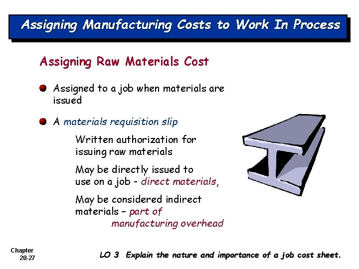 Assigning Manufacturing Costs to Work In Process Assigning Raw Materials Cost Assigned to a