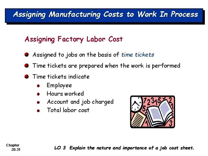 Assigning Manufacturing Costs to Work In Process Assigning Factory Labor Cost Assigned to jobs