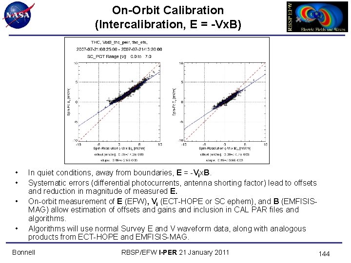 On-Orbit Calibration (Intercalibration, E = -Vx. B) • • In quiet conditions, away from