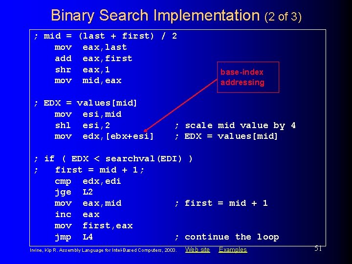 Binary Search Implementation (2 of 3) ; mid = (last + first) / 2