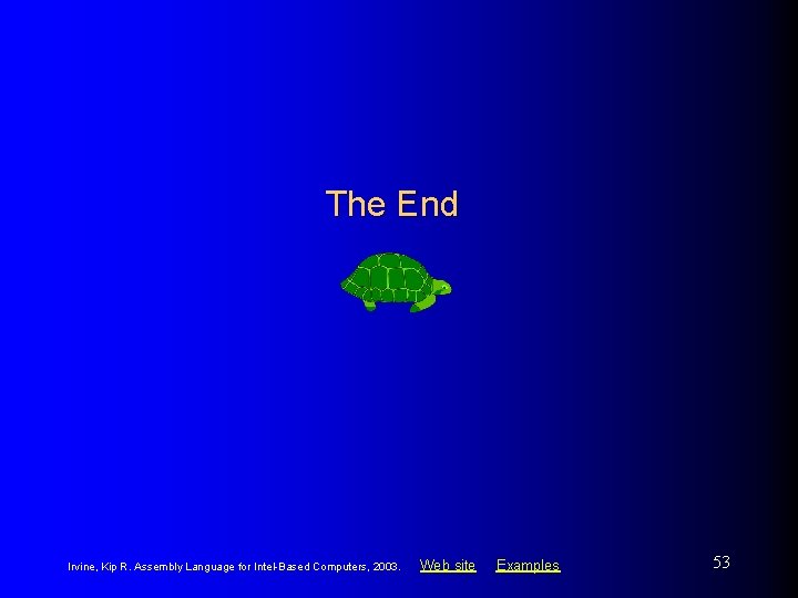 The End Irvine, Kip R. Assembly Language for Intel-Based Computers, 2003. Web site Examples