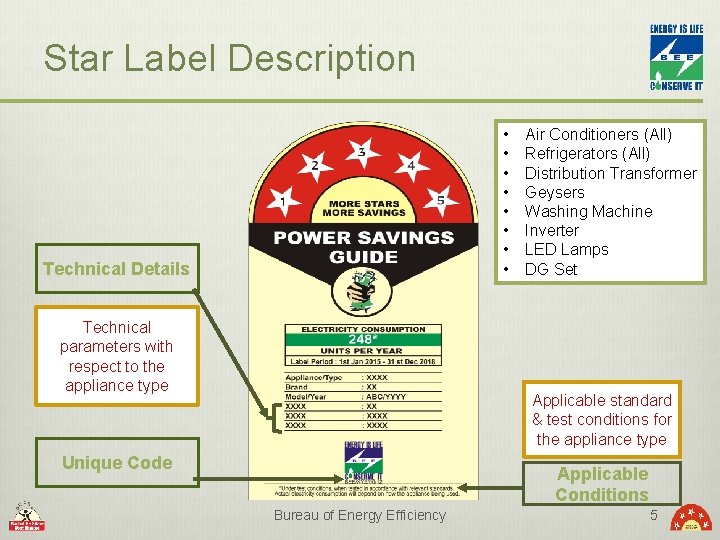 Star Label Description Technical Details Technical parameters with respect to the appliance type •