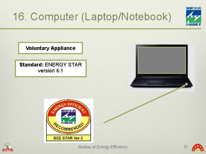 16. Computer (Laptop/Notebook) Voluntary Appliance Standard: ENERGY STAR version 6. 1 Bureau of Energy