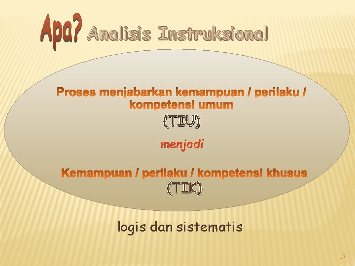 Analisis Instruksional (TIU) menjadi (TIK) logis dan sistematis 17 