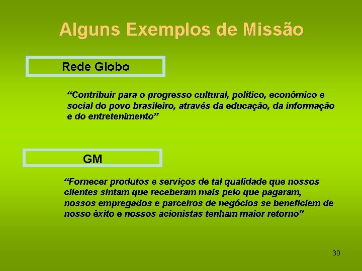 Alguns Exemplos de Missão Rede Globo “Contribuir para o progresso cultural, político, econômico e