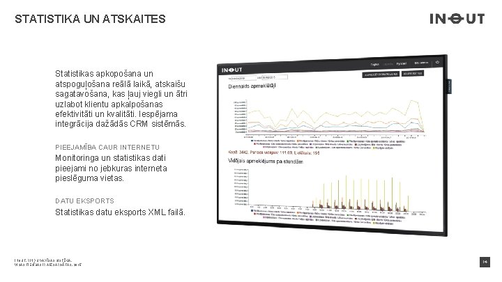 STATISTIKA UN ATSKAITES Statistikas apkopošana un atspoguļošana reālā laikā, atskaišu sagatavošana, kas ļauj viegli