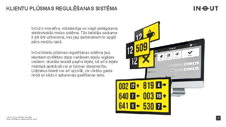 KLIENTU PLŪSMAS REGULĒŠANAS SISTĒMA In. Out ir inovatīva, mūsdienīga un viegli pielāgojama elektroniskās rindas