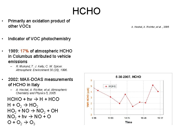 HCHO • Primarily an oxidation product of other VOCs • Indicator of VOC photochemistry
