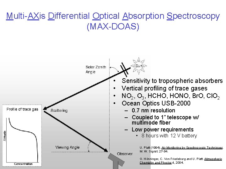 Multi-AXis Differential Optical Absorption Spectroscopy (MAX-DOAS) • • Sensitivity to tropospheric absorbers Vertical profiling
