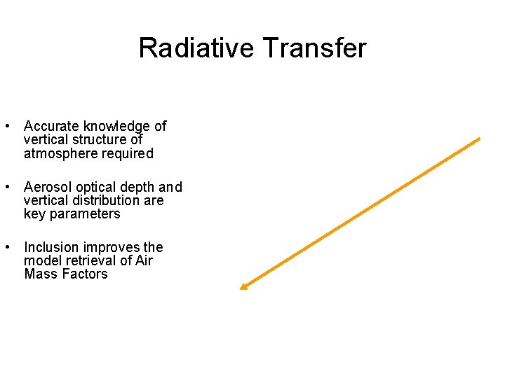 Radiative Transfer • Accurate knowledge of vertical structure of atmosphere required • Aerosol optical