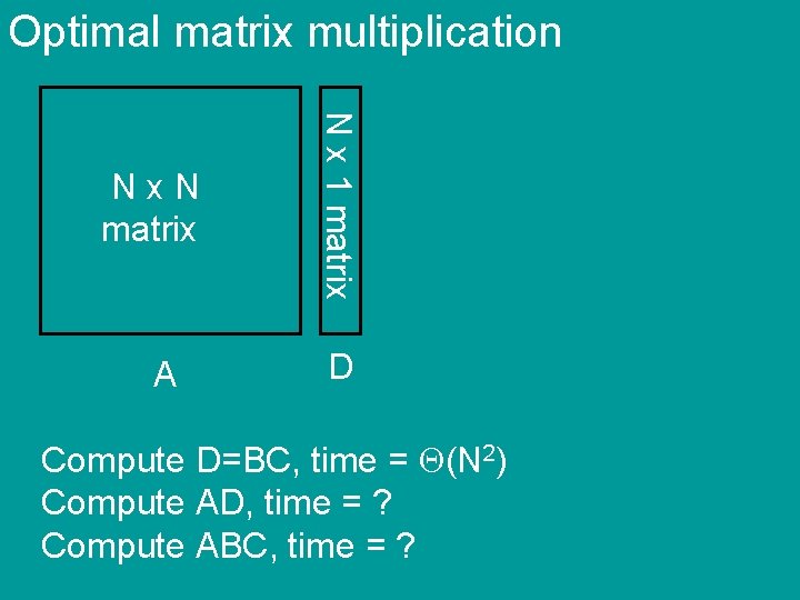 Optimal matrix multiplication A N x 1 matrix Nx. N matrix D Compute D=BC,