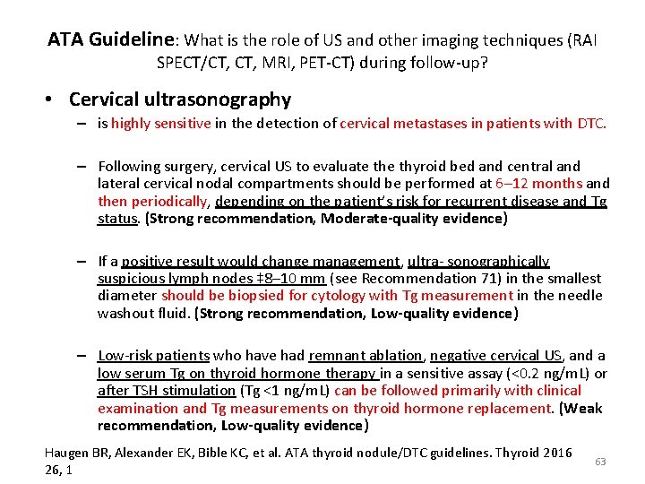 ATA Guideline: What is the role of US and other imaging techniques (RAI SPECT/CT,