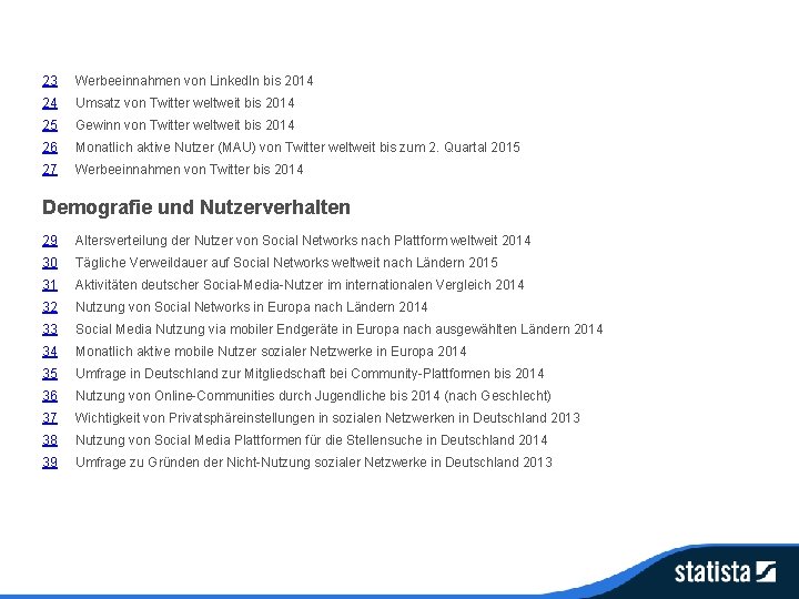 23 Werbeeinnahmen von Linked. In bis 2014 24 Umsatz von Twitter weltweit bis 2014