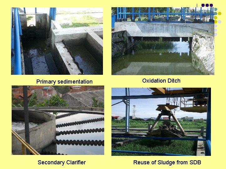 Primary sedimentation Secondary Clarifier Oxidation Ditch Reuse of Sludge from SDB 